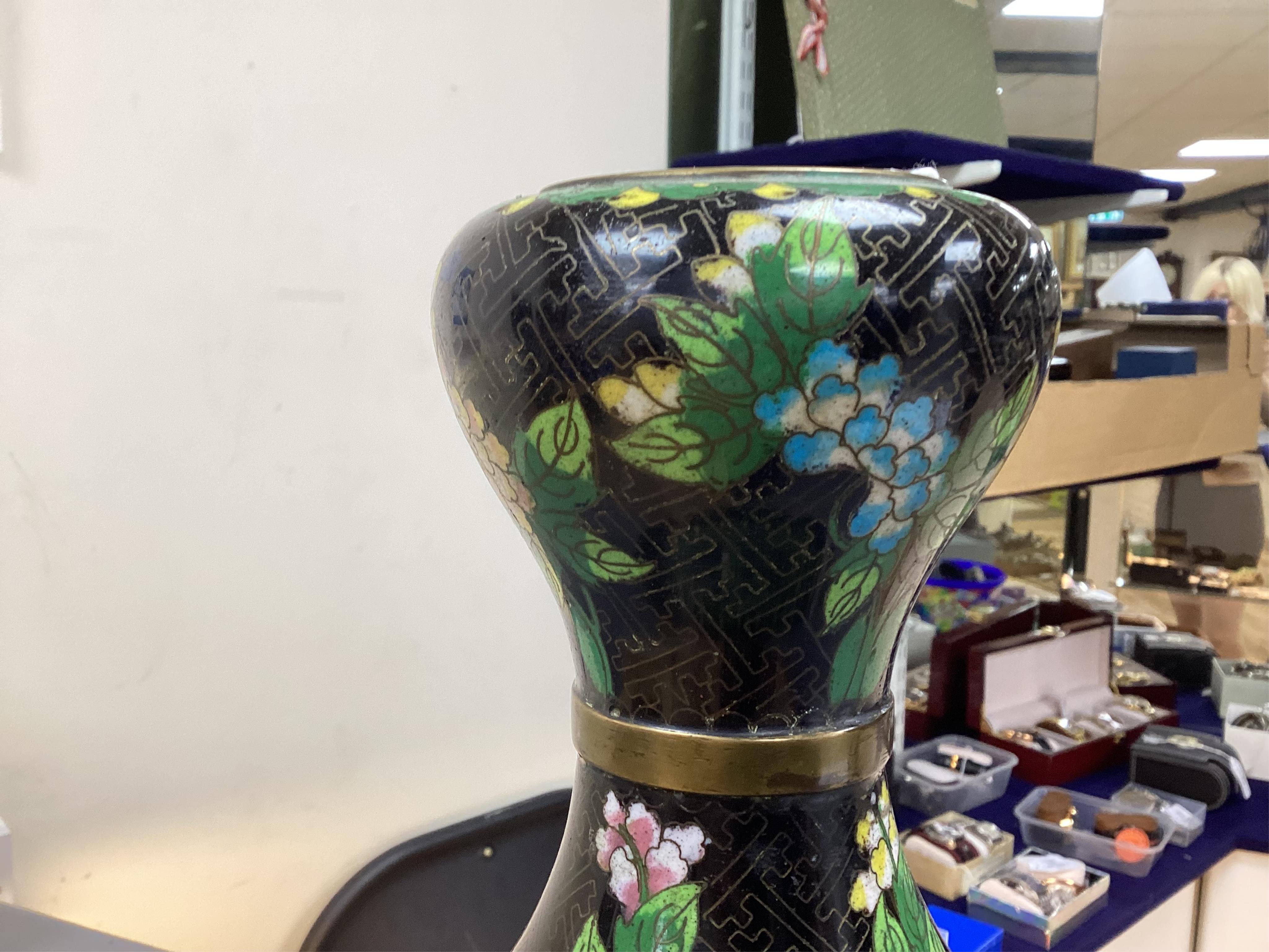An early 20th century Chinese cloisonné enamel garlic mouth vase, 37cm high